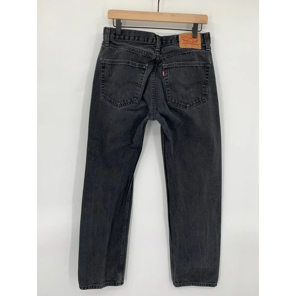 Levi 505 Jeans Mens 32x32 Black Solid 100% Cotton Distressed Straight Leg‎